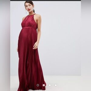 Chi Chi London Maternity high neck satin maxi dress in dark red
